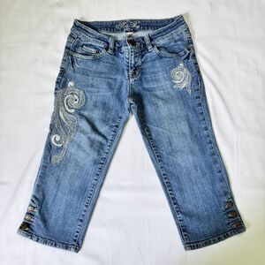 Y2K Milky Way Embroidered Rhinestones Denim Jean Capris Size Small